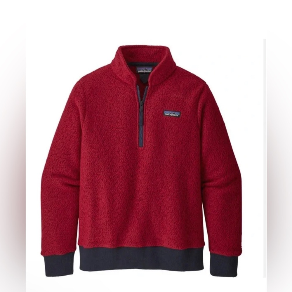 Patagonia women’s woolyester quarter-zip fleece pullover red/navy size L NWOT